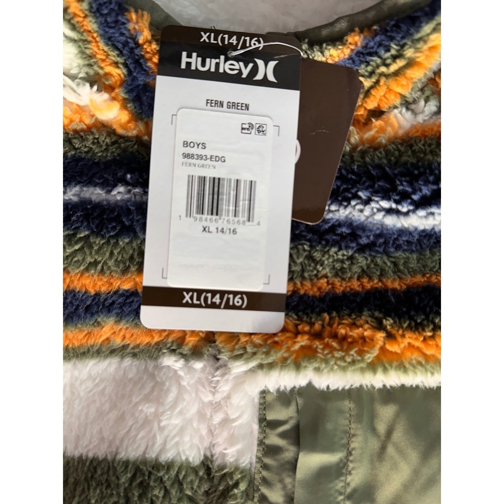 Hurley Boys Sherpa Quarter Zip Pullover Fern Green Striped Fleece XL 14/16 NEW - Picture 4 of 7
